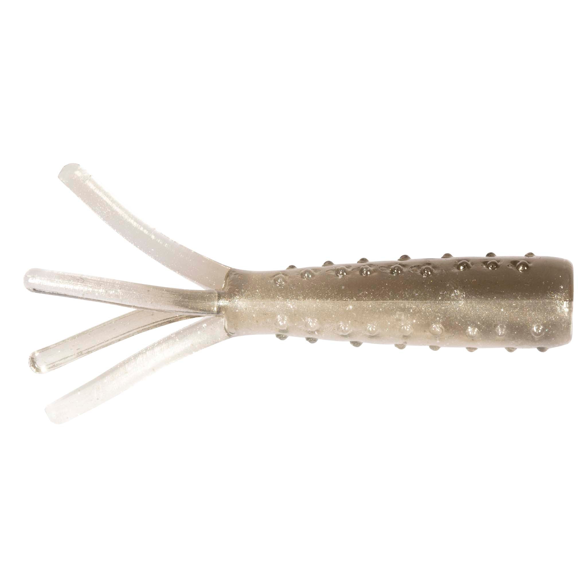 Smoke gray soft plastic fishing lure with clear tentacles and speckled texture
