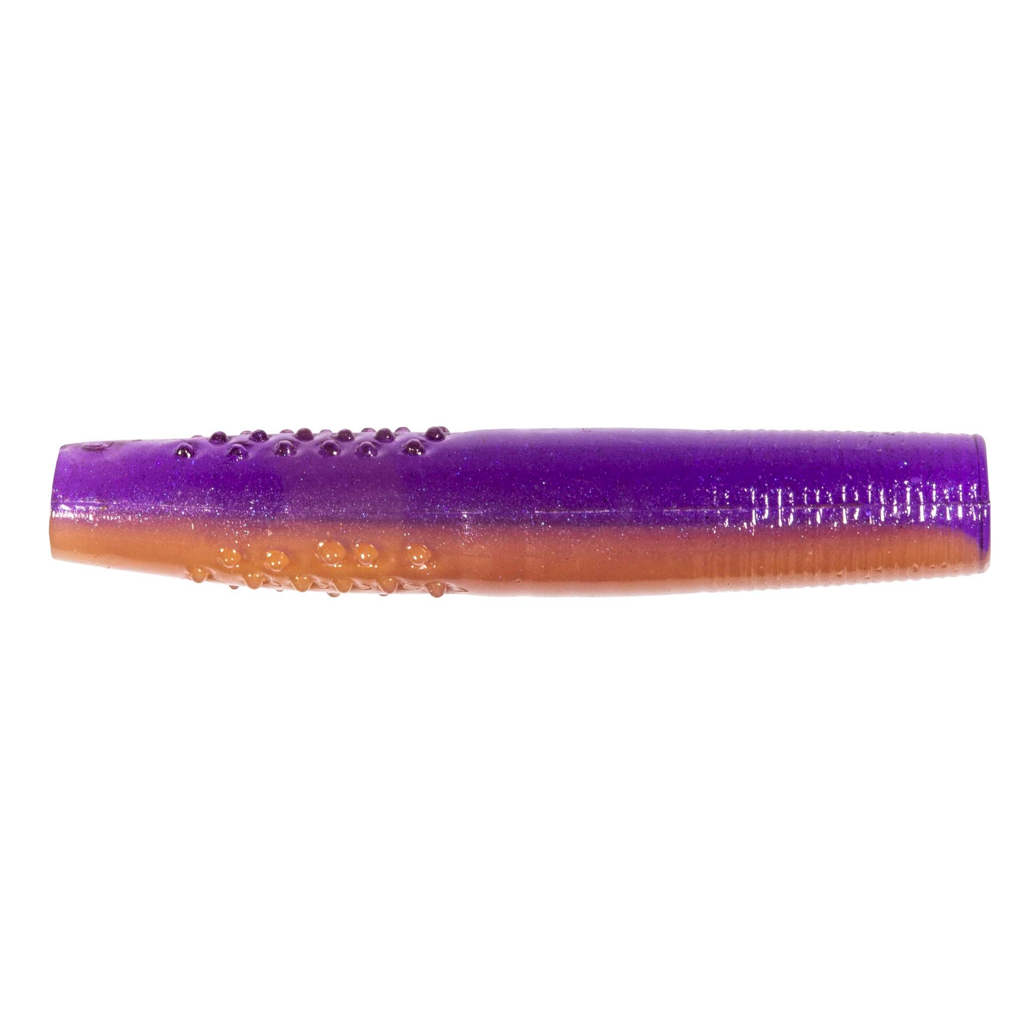 Micro TRD fishing lure, purple top with orange underside and glitter speckles