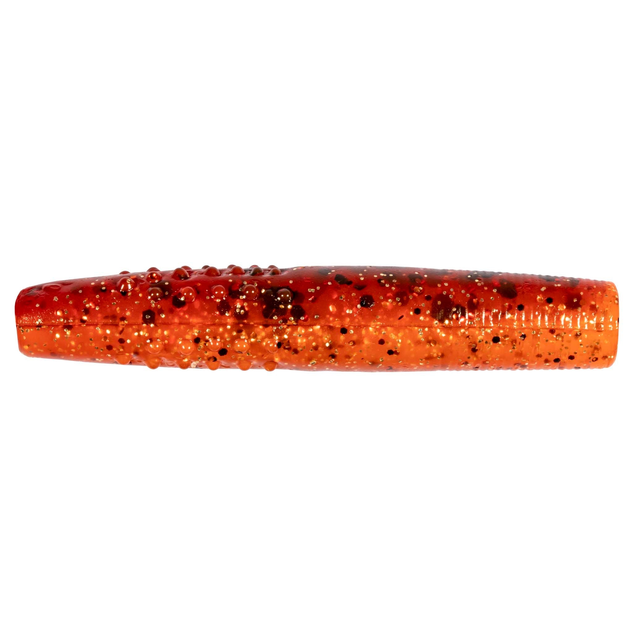 Micro TRD fishing lure, bright red-orange with black speckles and bead-like dots
