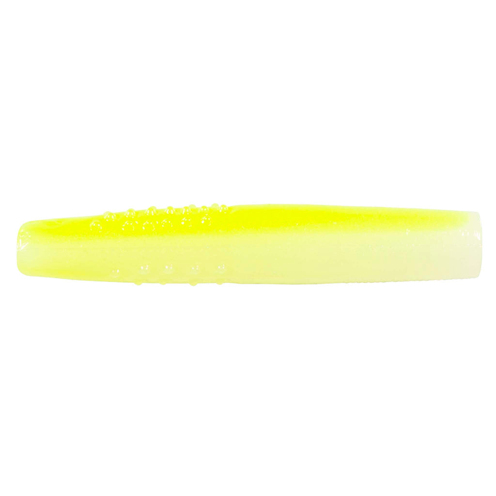 Micro TRD fishing lure, bright translucent yellow with fine speckles and ribbed texture