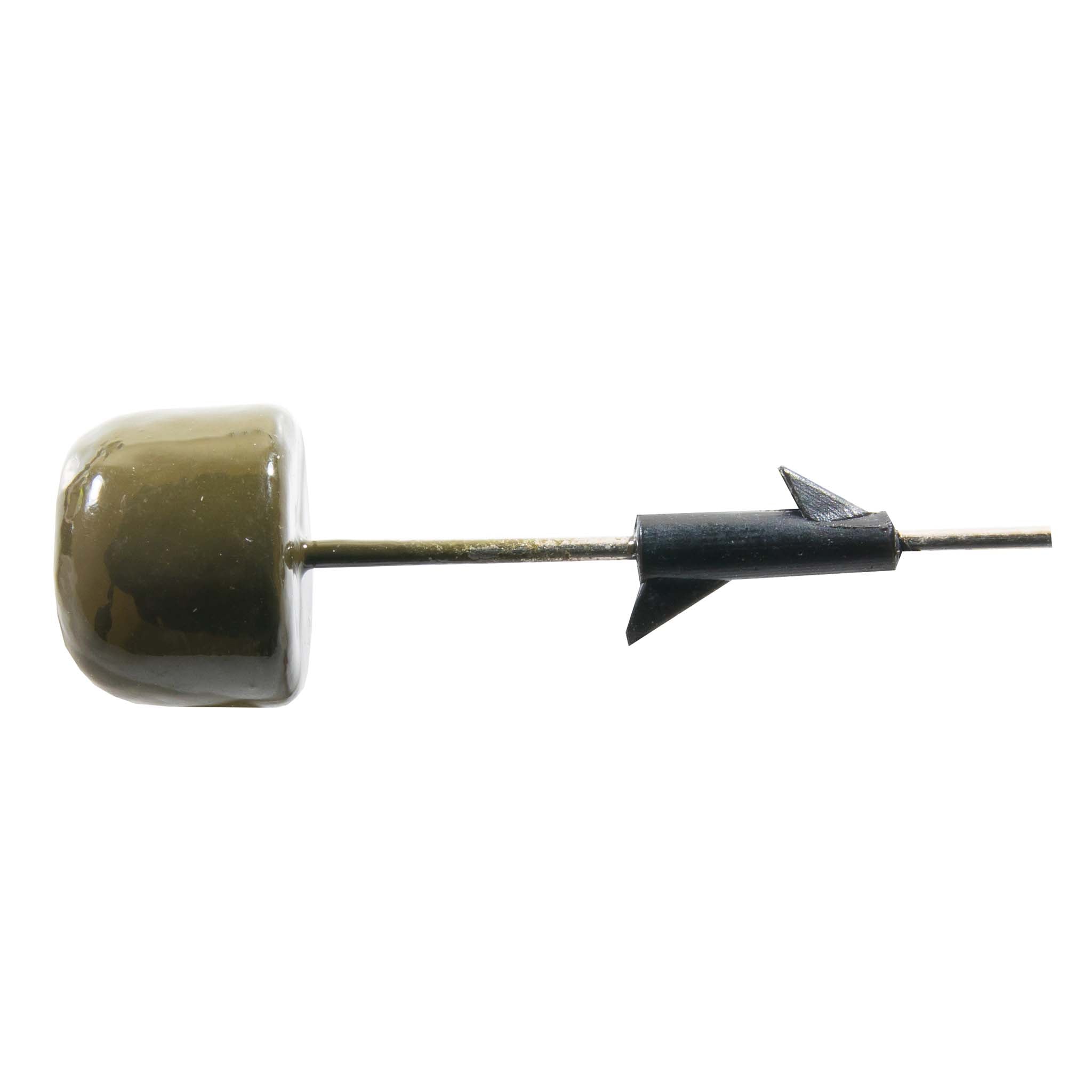 Olive green mushroom pin with black arrow back on gold-tone bar