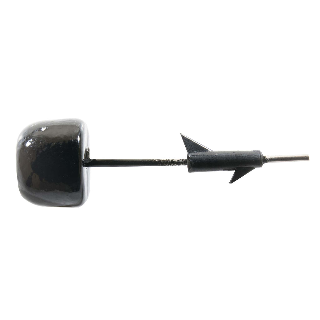 Black mushroom pin with black arrow back on gold-tone bar