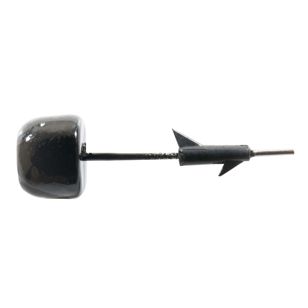 Glossy black mushroom pin with black arrow back on gold-tone bar