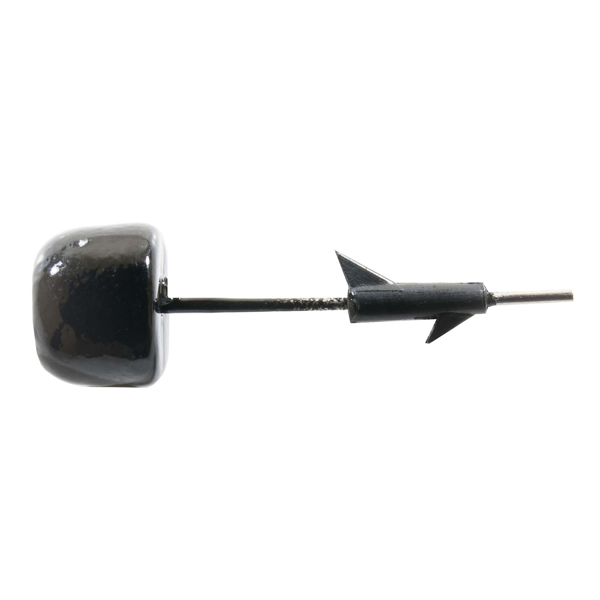Glossy black mushroom pin with black arrow back on gold-tone bar