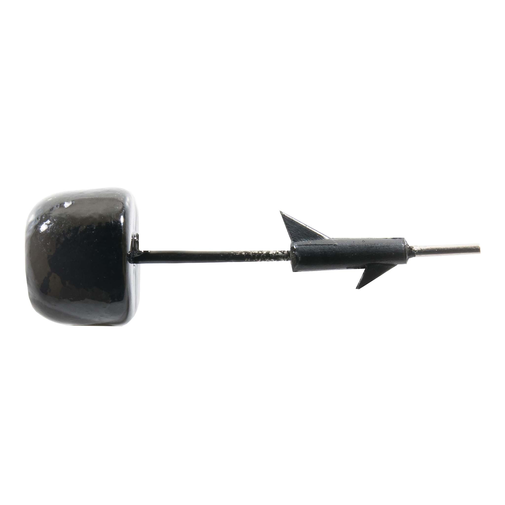 Black mushroom pin with black arrow detail on gold-tone bar