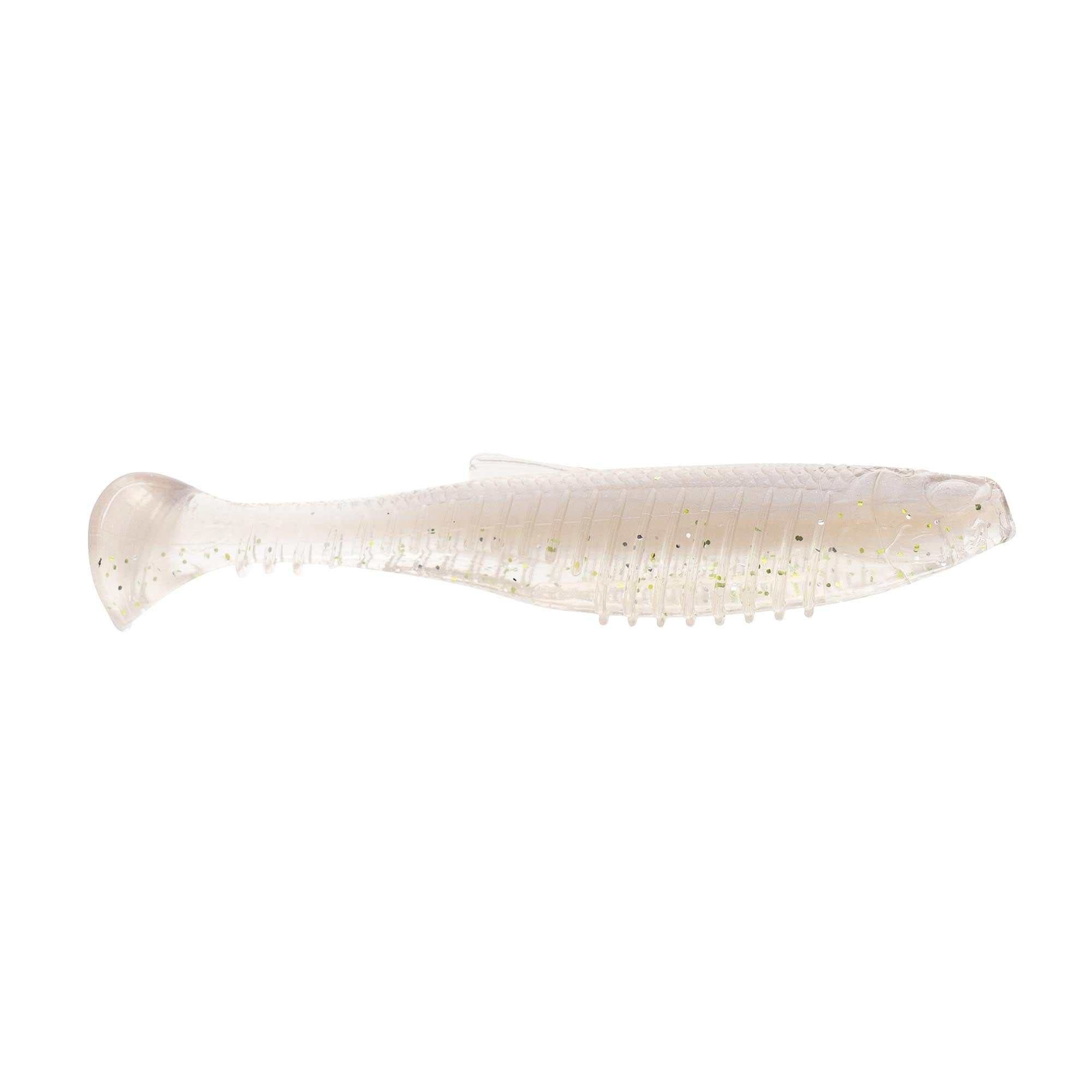 Octane MinnowZ soft shad lure, translucent white with small yellow-gold speckles