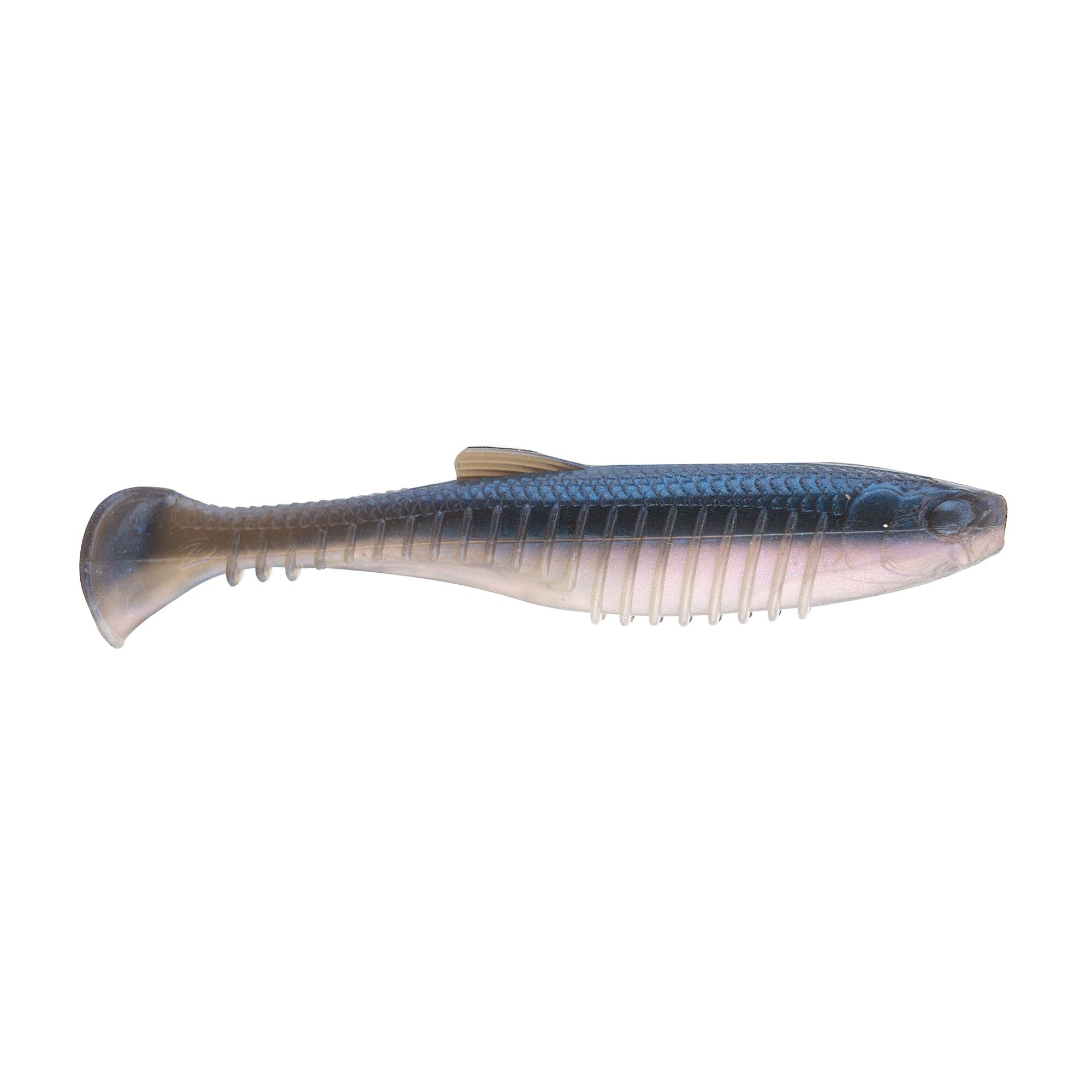 Octane MinnowZ soft shad lure, blue back with pinkish belly and ribbed tail