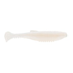 Soft fishing lure, translucent pale white with ribbed body and small speckles