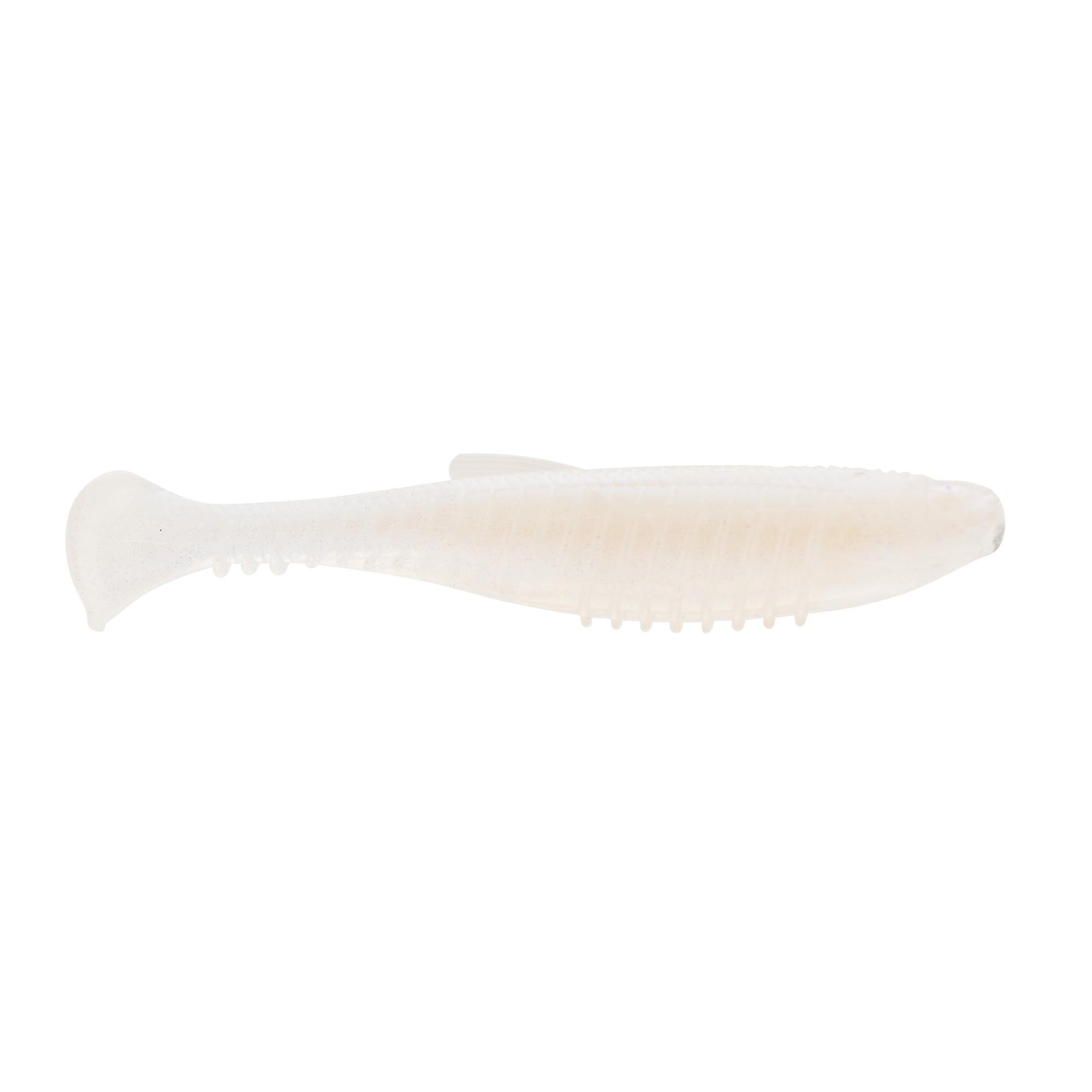 Cream-white soft plastic minnow lure with smooth body and molded tail
