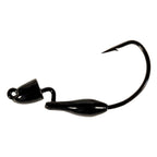Black weighted fishing jig with offset hook