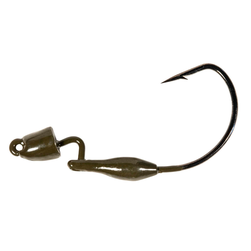 Pro BulletZ jig hook with green pumpkin olive head and sharp hook point
