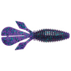 Palmetto BugZ soft plastic fishing lure, purple-blue glitter with ribbed body and paddle fins