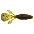 Palmetto BugZ soft plastic fishing lure, gold-yellow with dark speckles, ribbed body and fins