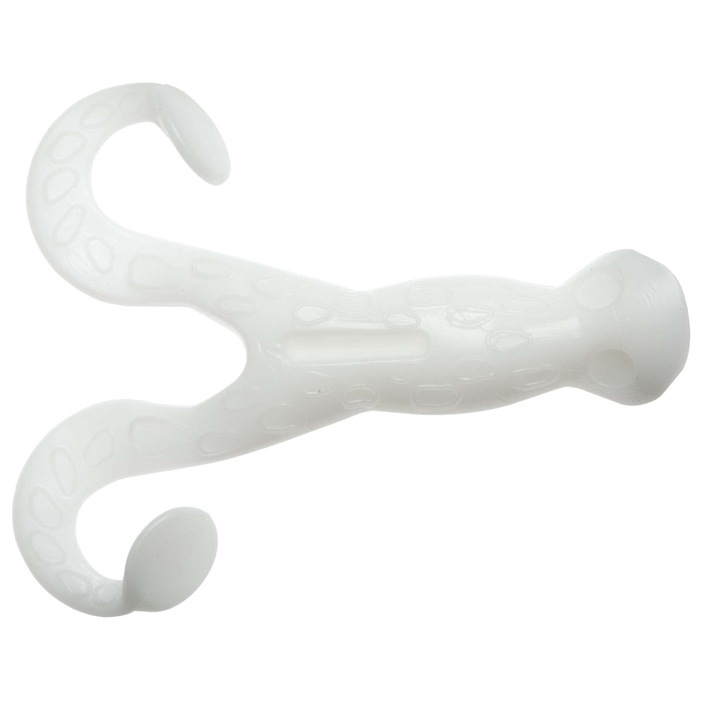 White soft plastic frog lure with curled legs and molded body texture