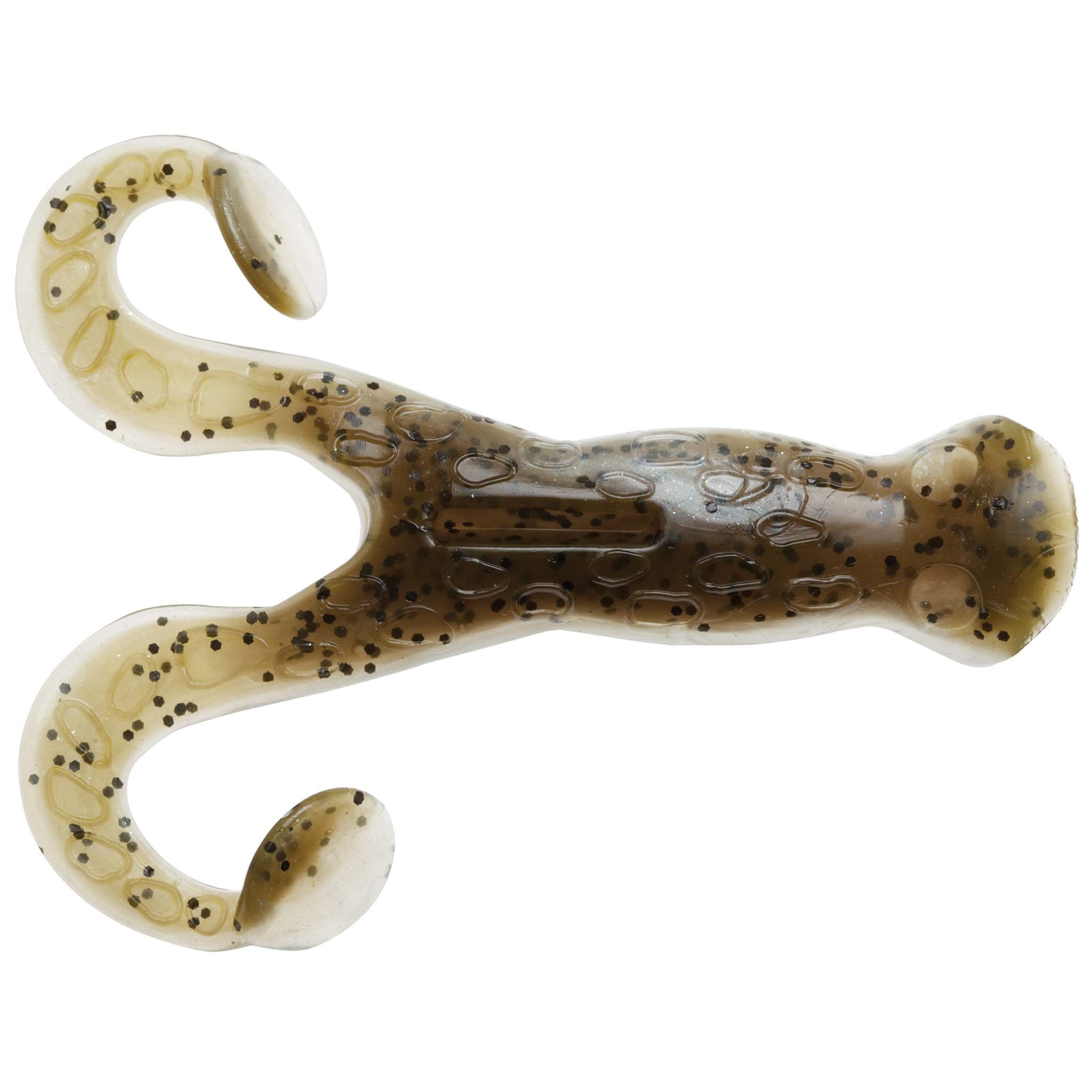 Mud minnow soft plastic frog lure in translucent brown with dark speckles