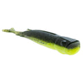 Chartreuse belly shad soft plastic lure with dark green top and fin details
