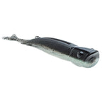 Grey-silver shad soft plastic lure with black head and speckled side pattern