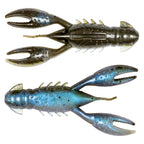 Dark gray-brown and blue crawfish-style fishing lure set with claw legs