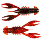 Crawfish-style fishing lure in black with red specks and bright red-orange craw