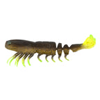 PrawnstarZ soft prawn lure, dark body with neon yellow tail and tentacle legs