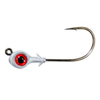Redfish eye jighead with red round eye and star-shaped collar, single fishing hook
