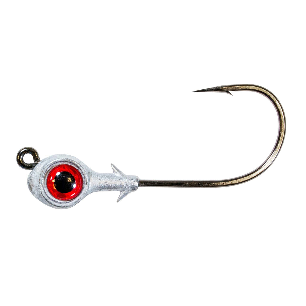Red eye jighead with silver skirt and black hook
