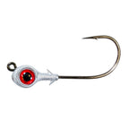 Red eye jighead with silver skirt and black hook