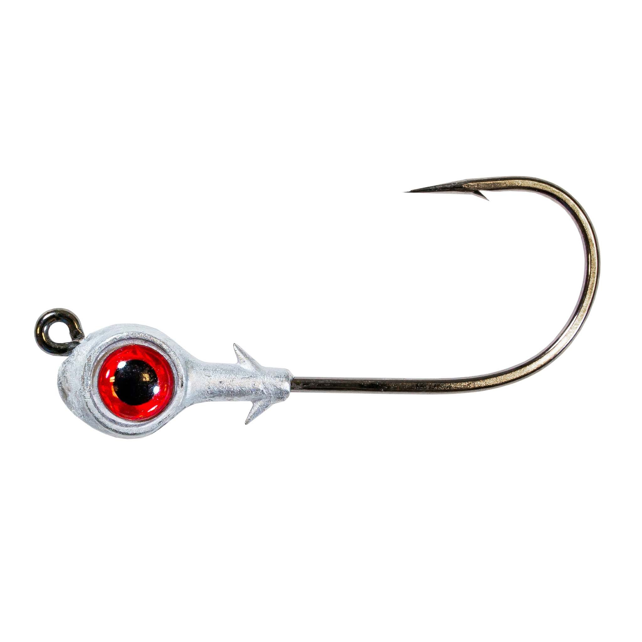 Red eye jighead with silver skirt and black hook
