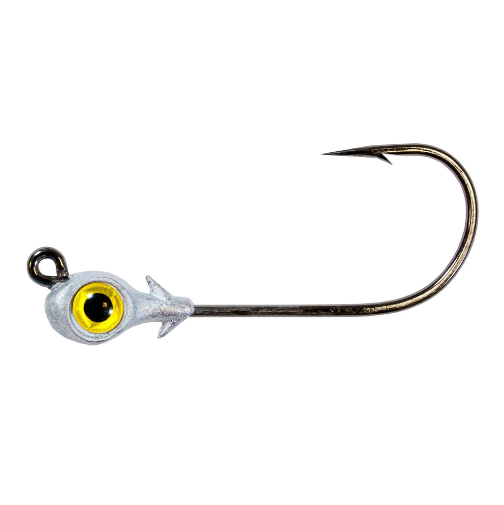 Gold eye jighead with gold-toned eye and silver skirt, black hook