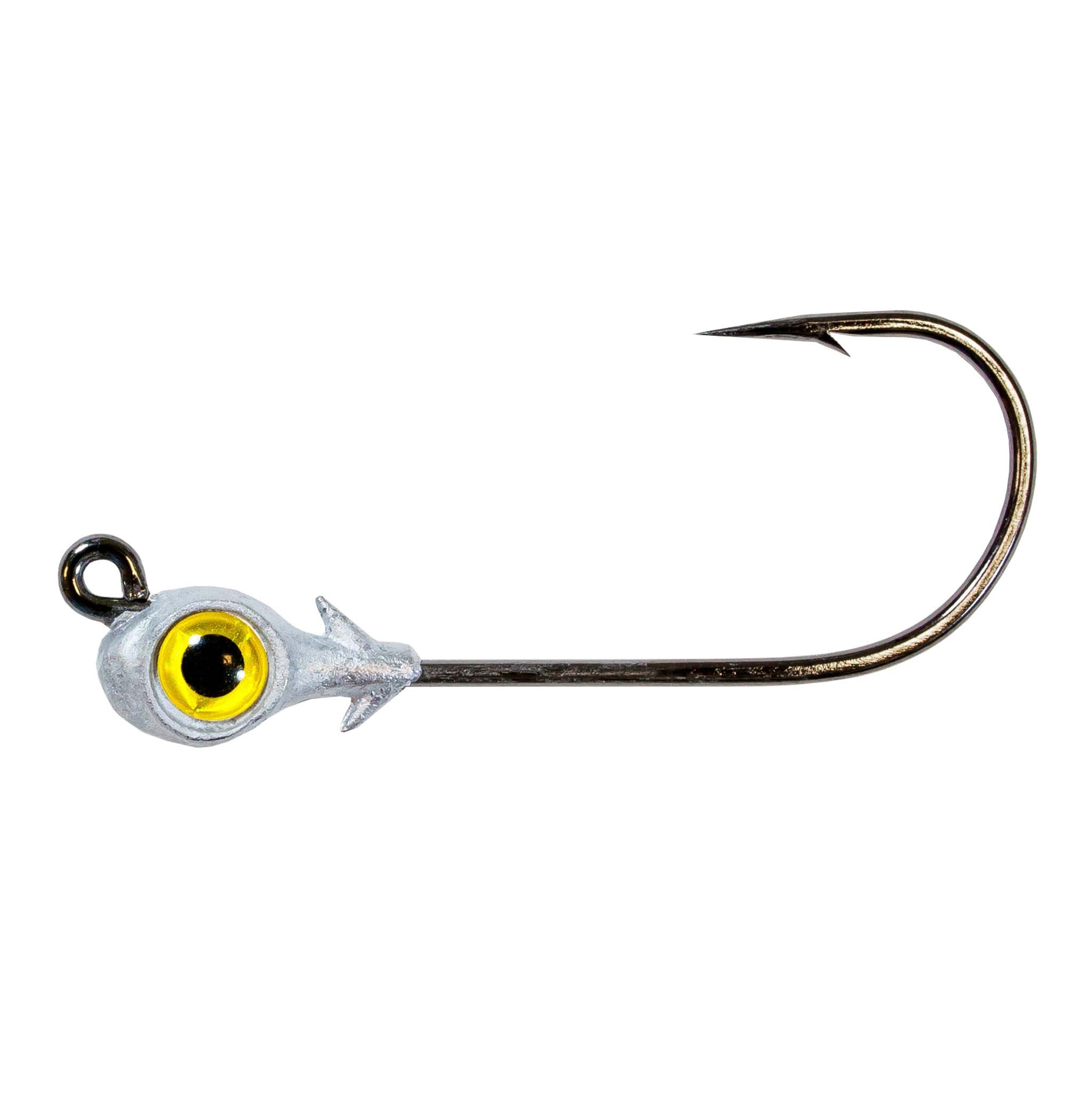 Gold eye jighead with gold-toned eye and silver skirt, black hook
