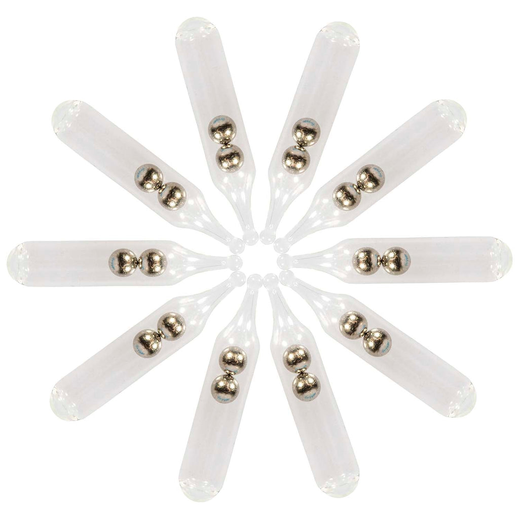 Rattle-Snaker rattle tips with clear tubes and silver bead covers, spread out