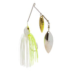 Double willow spinnerbait with white-and-lime skirt and two metallic willow blades