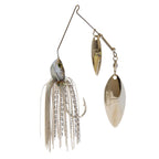Fishing double-willow spinnerbait with light blue skirt and silvery metal blades