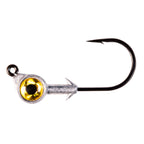 Swimbait jighead with gold reflective eye and black hook
