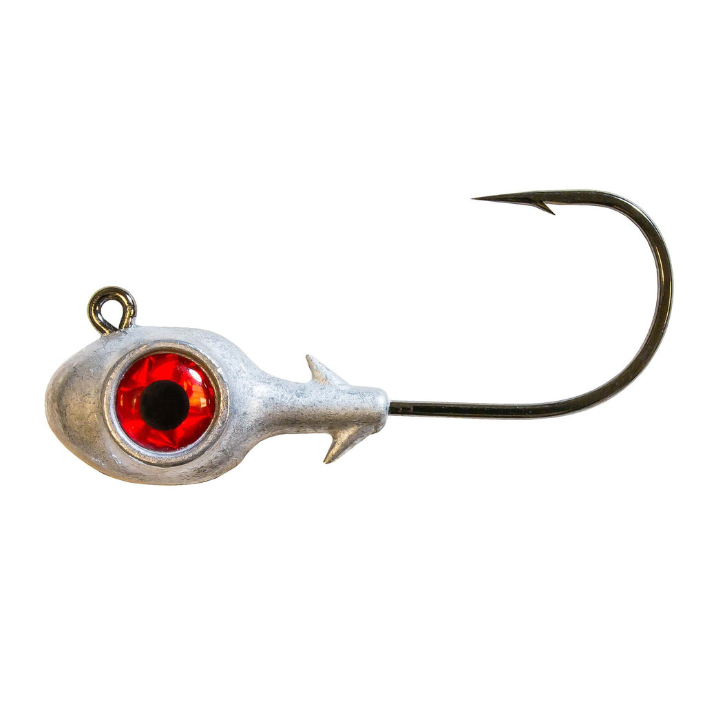 Fishing jighead with round red eye, lead head with 1 hook