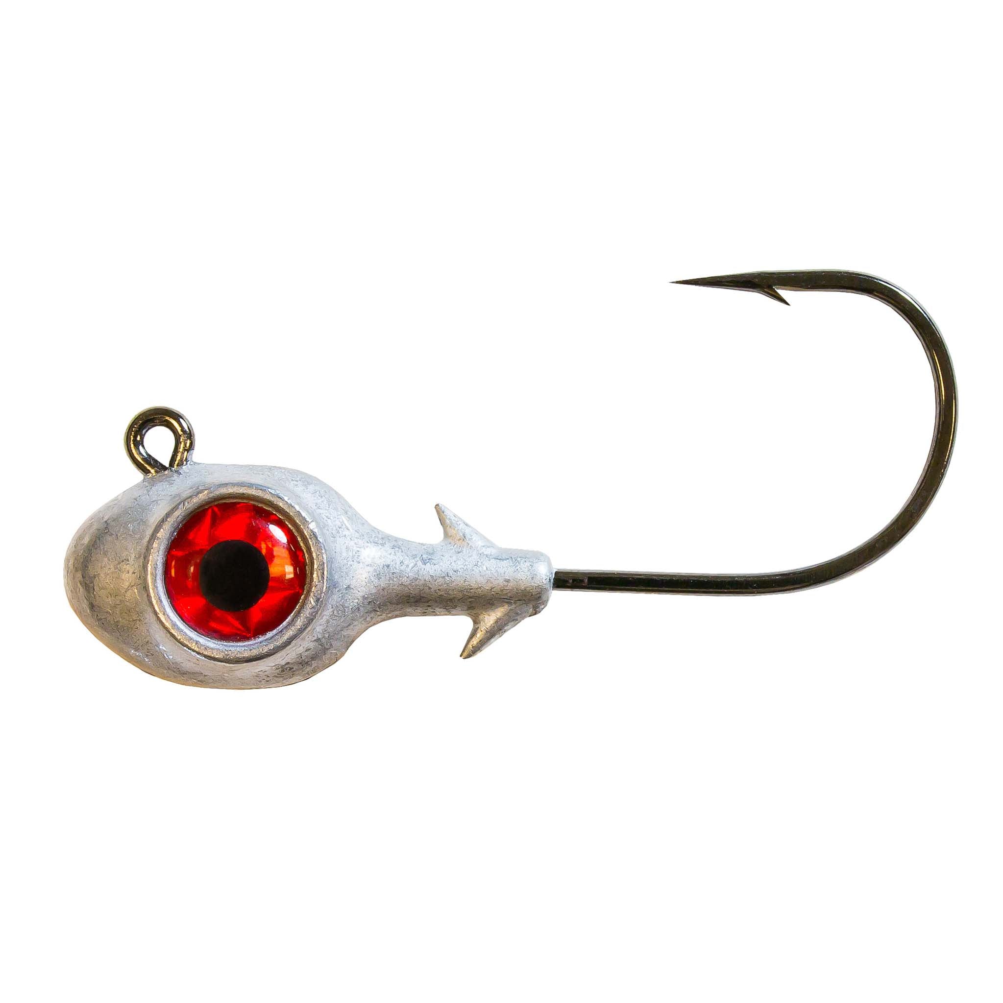 Fishing jighead with round red eye, lead head with 1 hook