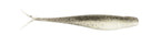 Scented jerk shadZ soft lure, silver-gray body with speckled black pattern and fork tail.