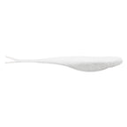 Scented jerk shadZ soft lure, white translucent body with sparkly speckles and fork tail.