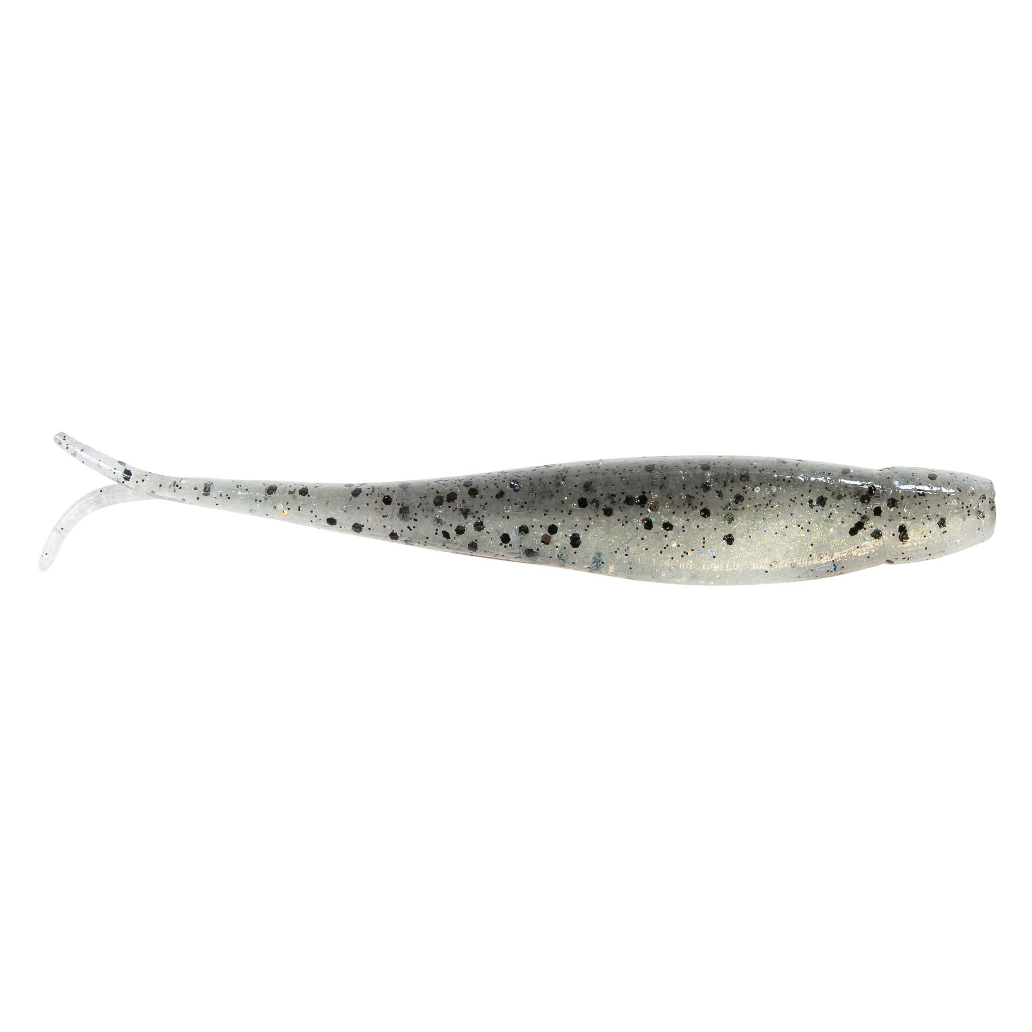 Jerk shad lure in speckled gray with sparkles and fork tail