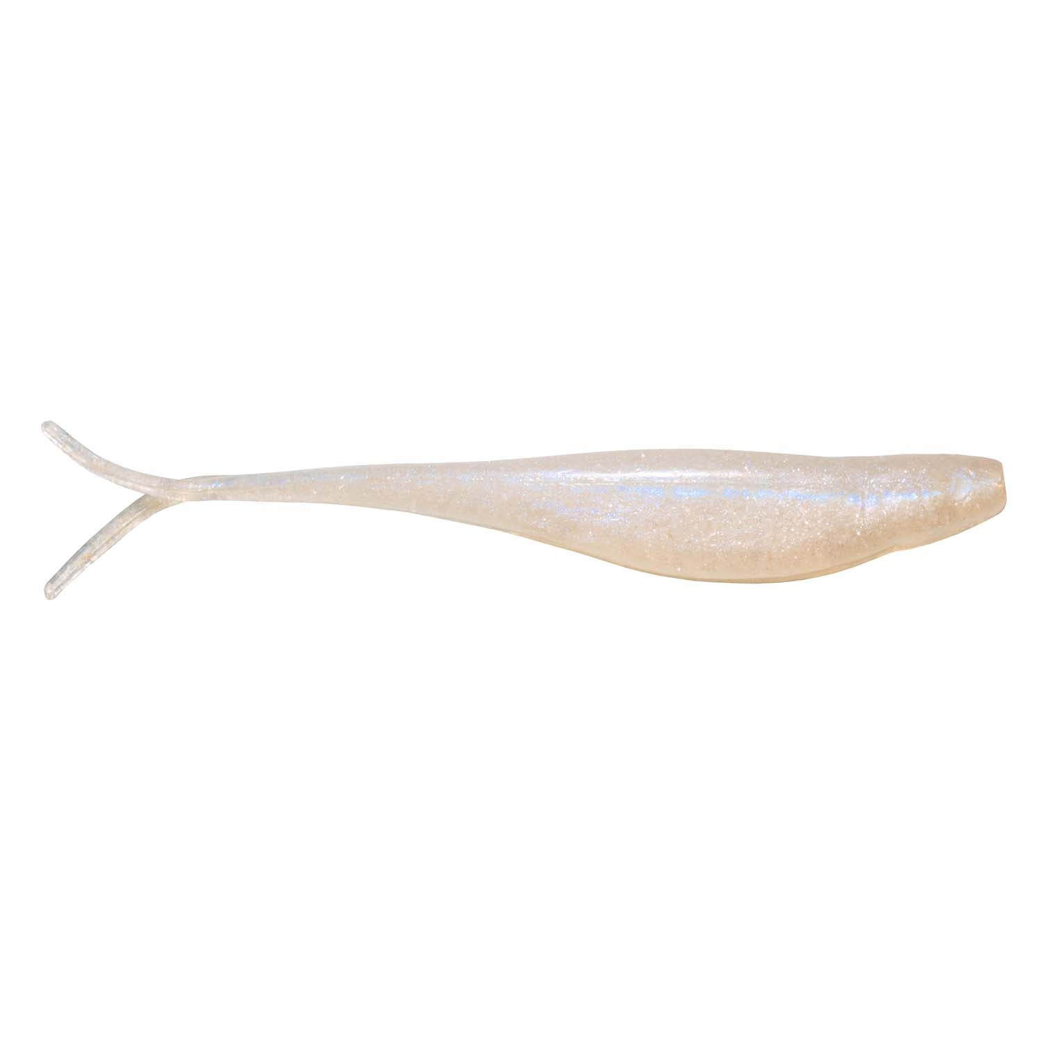 Scented jerk shadZ soft lure, translucent light blue shad body with fork tail.