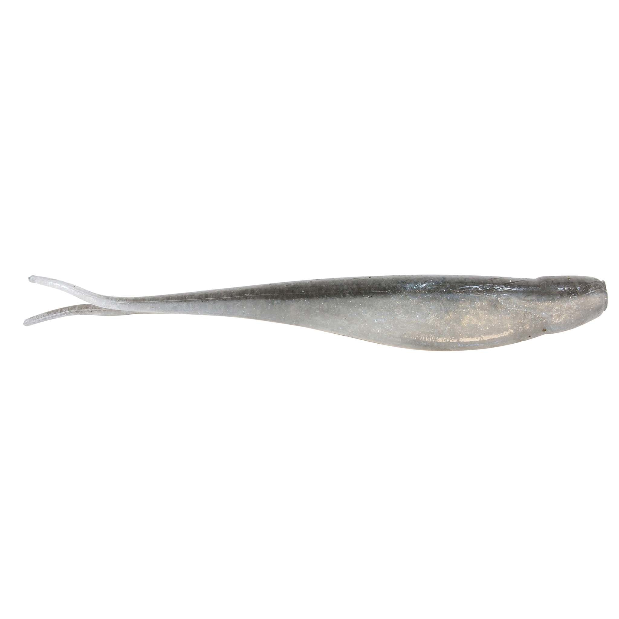 Jerk shad lure in dark gray-silver with subtle sparkle and fork tail