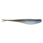 Jerk shad lure in blue-gray with fine speckles and fork tail