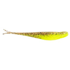 Jerk shad lure in yellow with brown speckles and fork tail
