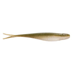 Jerk shad lure in tan-brown with subtle sparkle and fork tail