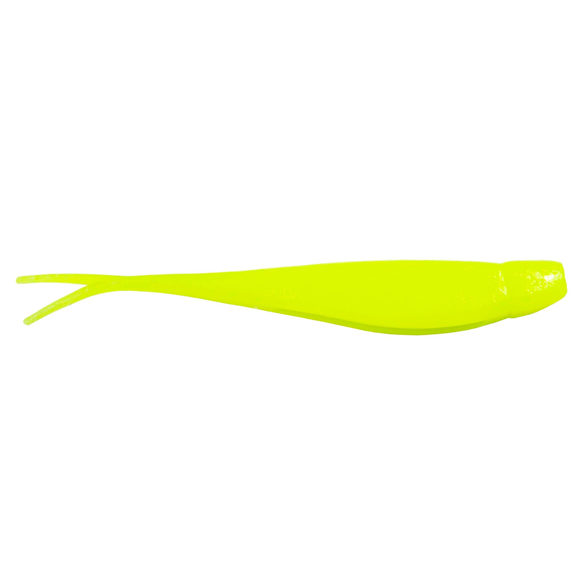 Jerk shad lure in bright neon yellow-green with fork tail