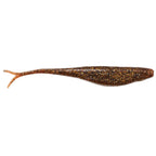 Jerk shad lure in dark brown with gold sparkle and fork tail