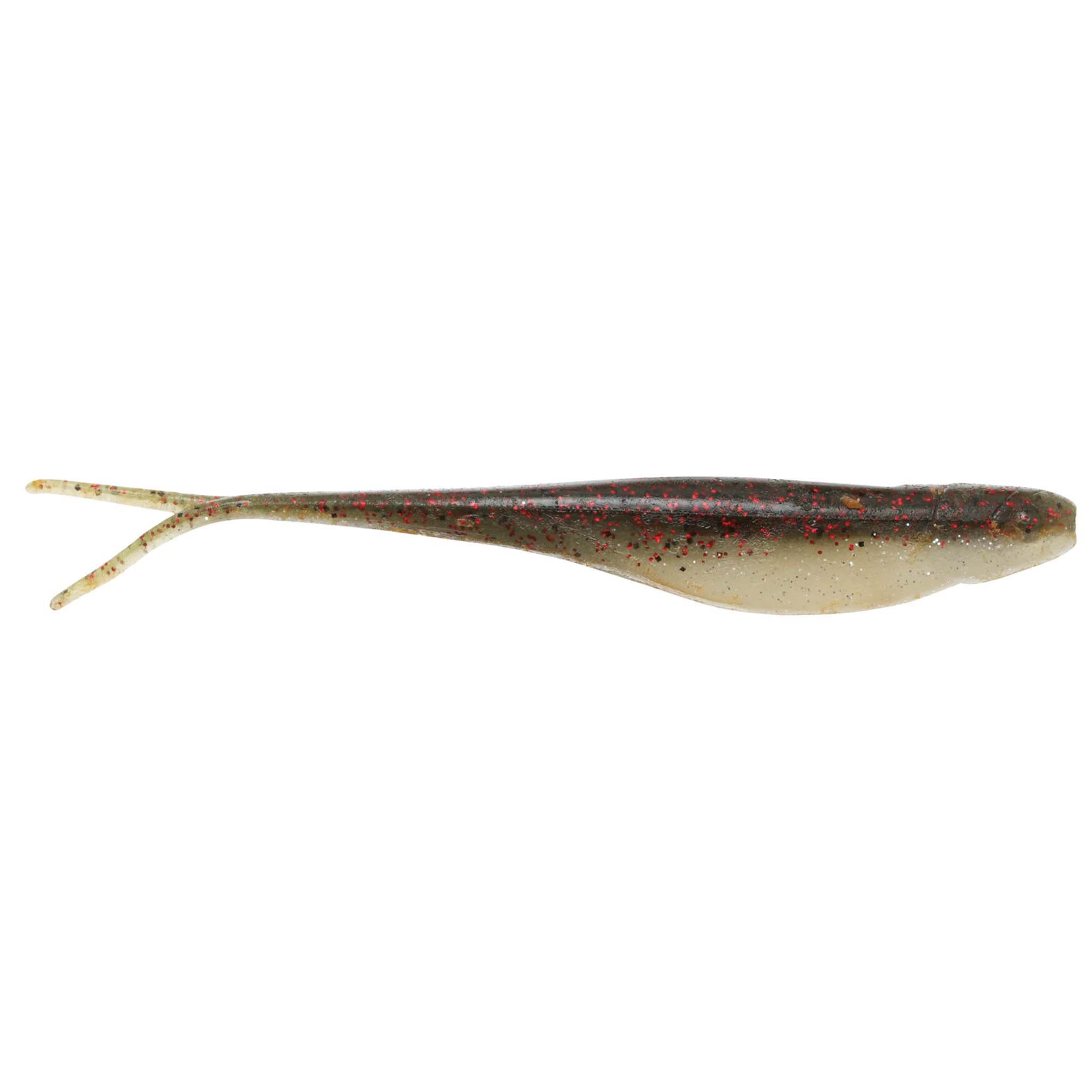 Jerk shad lure in dark gray-silver with speckled glitter and fork tail