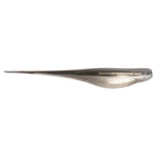 Jerk shad lure in dark gray with clear pale underside and fork tail