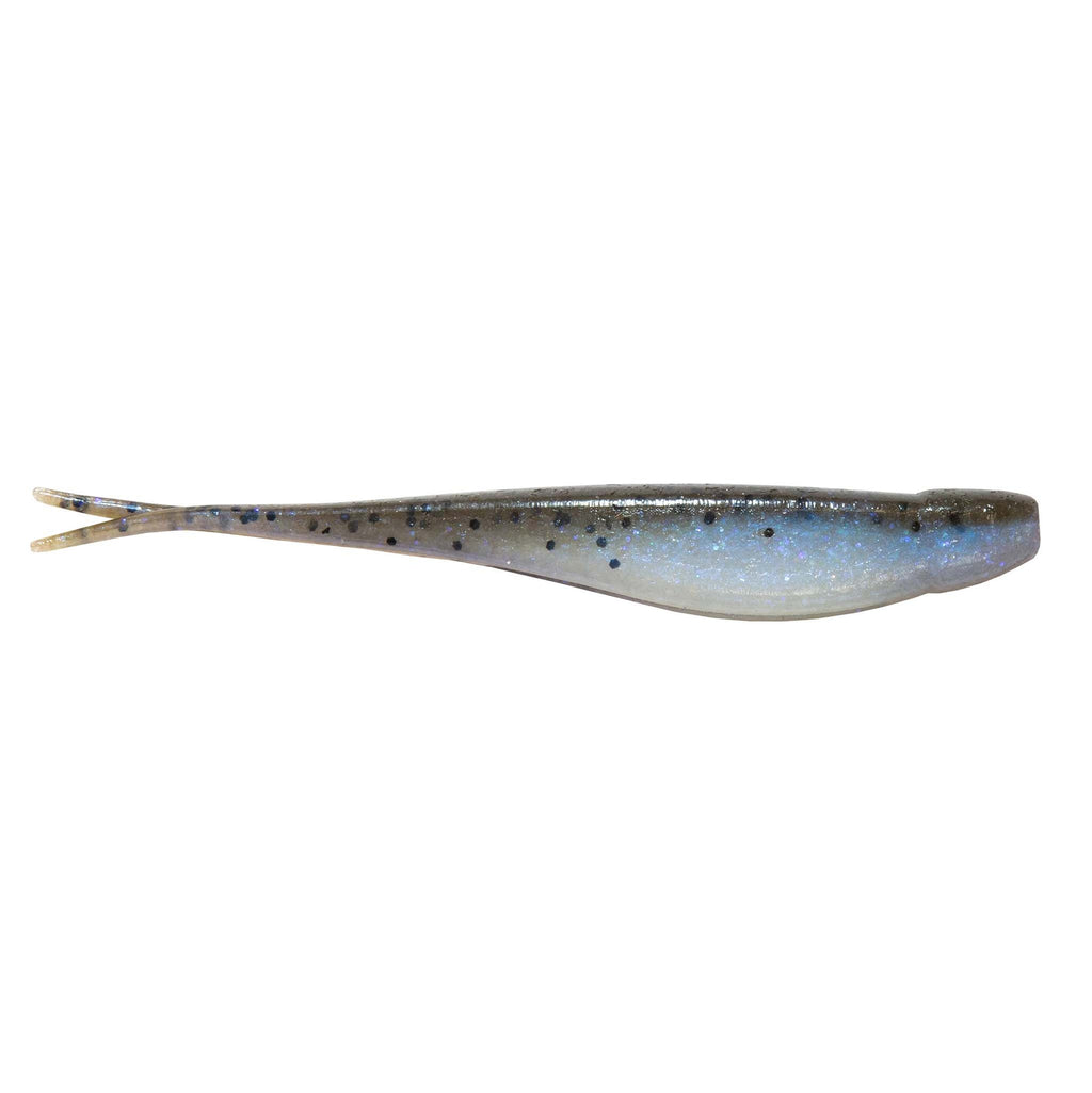 Scented jerk shad lure, blue with speckled back and forked tail
