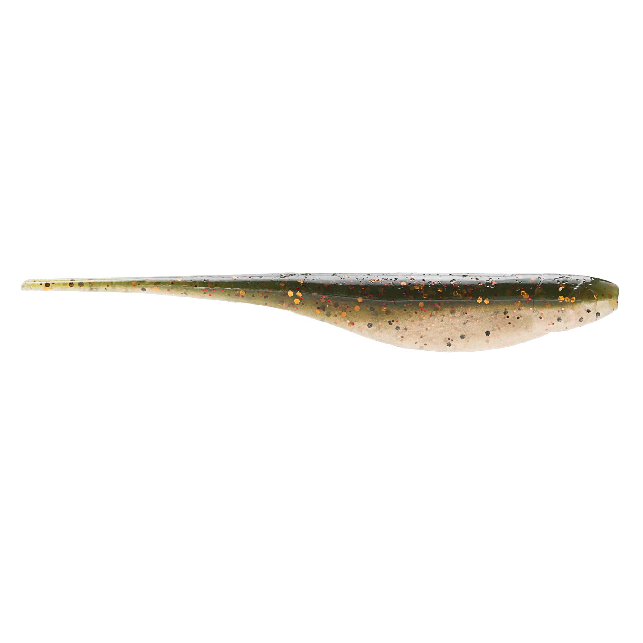 Scented jerk shad lure, silver with brown dots and forked tail